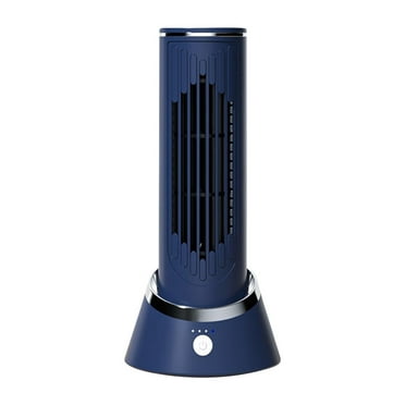 RoamHome Desktop Tower Fan USB Rechargeable, 3-Speed Tabletop Desk Fan Adjustable Head & Night Light, Vertical Standing Personal Cooling Bladeless Fans (Blue)