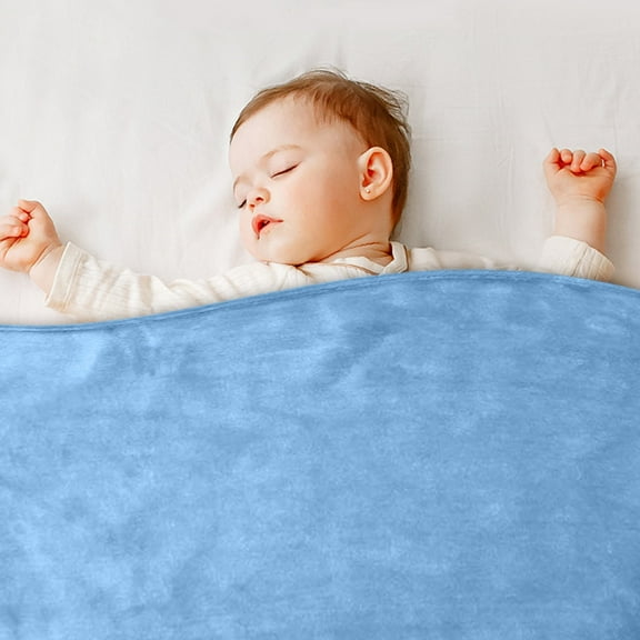 RoamHome Small Flannel Throw Blanket Solid Color Soft and Warm Blankets for Couch Belly Bed Polyester Throws All Season Use Lightweight Plush Fuzzy Cozy Good Gift, 19.7x27.6 Inches (Light Blue, 1PC)