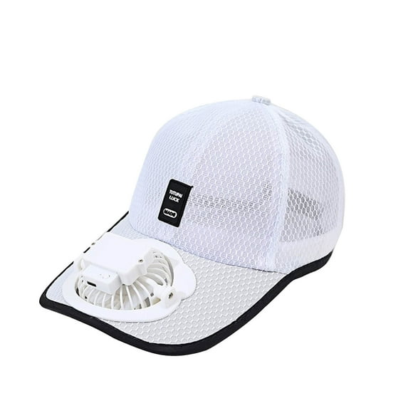 RoamHome Solar Fan Cap Sunscreen Mini Fan Hat USB Rechargeable, Summer Sunscreen Big Eaves Outdoor Cool Hat for Outdoor Hiking Fishing Camping Riding (White)