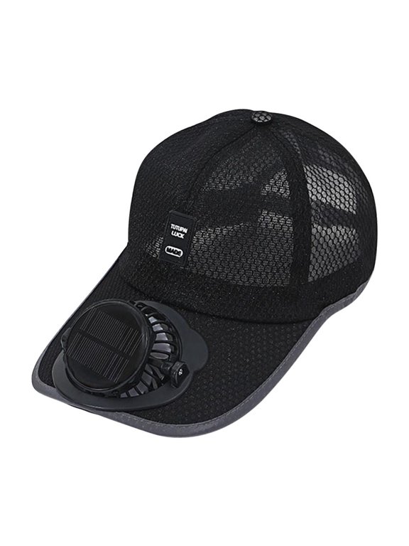 RoamHome Solar Fan Cap Sunscreen Mini Fan Hat USB Rechargeable, Summer Sunscreen Big Eaves Outdoor Cool Hat for Outdoor Sports Hiking Fishing Camping Riding (Black)