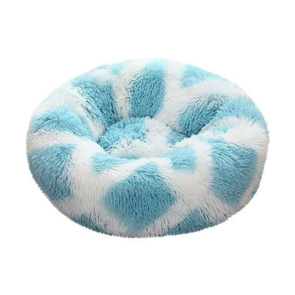 RoamHome Warm Cat Bed Dog Bed for Autumn Winter Pet Soft Sleeping Cushions for Cats Dogs Plush Cloth Sleeping Pad for Pets Round Kennel Cushion 20x20 Inches (Blue, S)