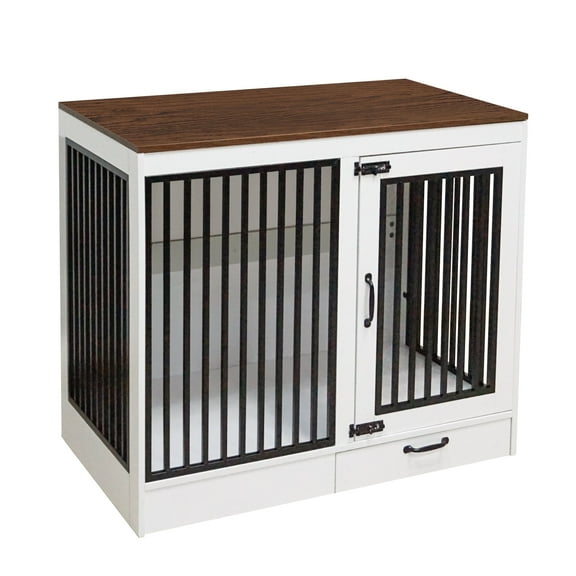 yookare White Pet Home, Heavy Duty Furniture Dog Crate, End Table with Pull-Out Drawer, Large