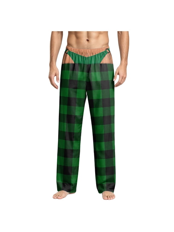 Funny Pajama Pants for Men, Butt Illusion Print Christmas Loungewear Sweatpants