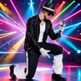 thumbnail image 1 of yoplnin Mens Dance Star Outfit 𝗖ostume Set 80s 90s Disco Party Stage Shirt with Sequin Jacket, Pants, Hat Party, 1 of 7