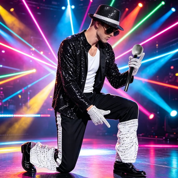 yoplnin Mens Dance Star Outfit 𝗖ostume Set 80s 90s Disco Party Stage Shirt with Sequin Jacket, Pants, Hat Party