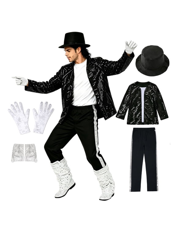 Popstar Costume Men Sequin Jacket 80s Rock Jacket for Themed Parties