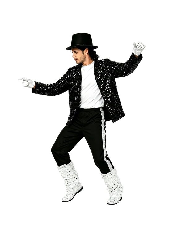 Popstar 𝗖ostume Men Sequin Jacket 80s Rock Jacket for and Themed Parties Disco