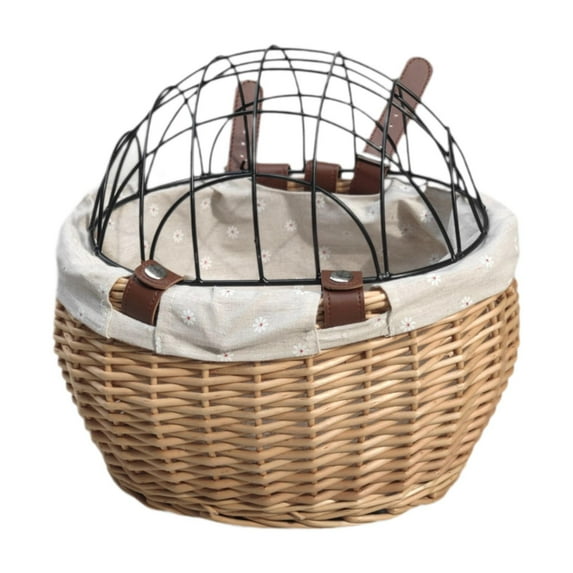 yotijar Bike Basket Storage Basket Woven Pet Carrier Front Basket for Riding Wood Color