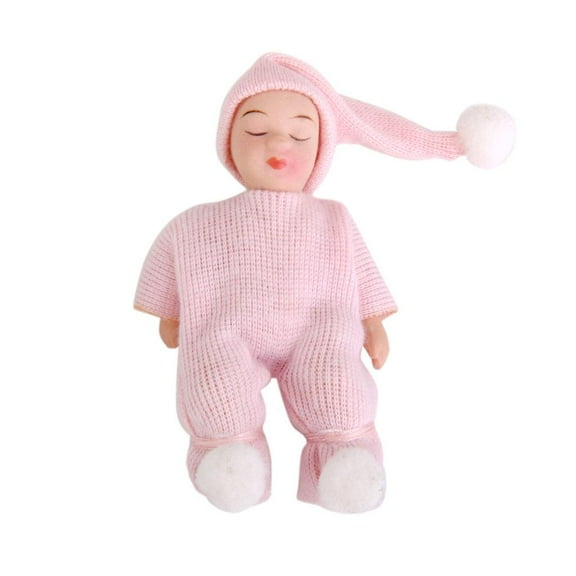 yotijay 1:12 Dollhouse Accessory Miniature Porcelain Dolls Cute Sleeping Baby Toy - Pink
