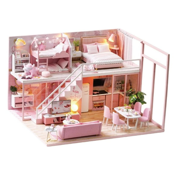 yotijay 1:24 Scale Miniature DIY Dollhouse Kit with Furniture Accessories Creative Gift