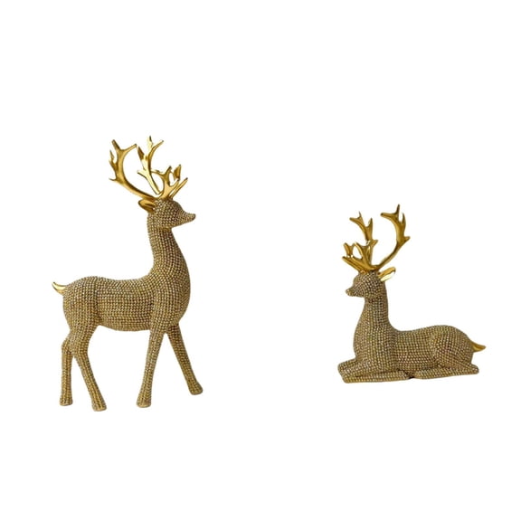 yotijay 1 Pair Reindeers Deer Figurines Handicraft Tabletop Ornament for Bookshelves Golden