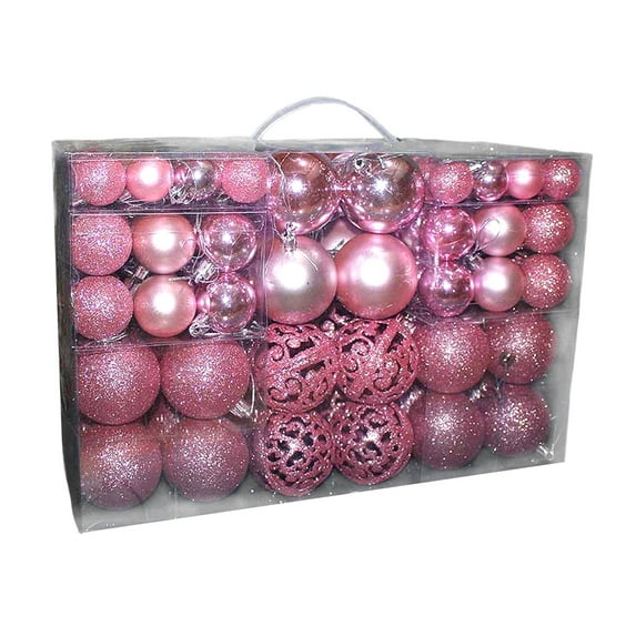 yotijay 100 Pcs Christmas Baubles Ornament Hanging Balls Baubles Unbreakable for Outdoor Pink
