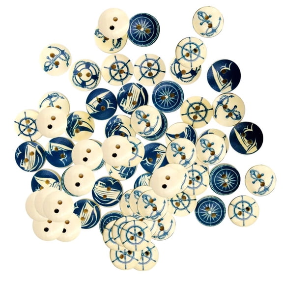yotijay 100 Pieces Assorted Nautical Series Wood 2 Hole Button For Sewing Craft 25mm