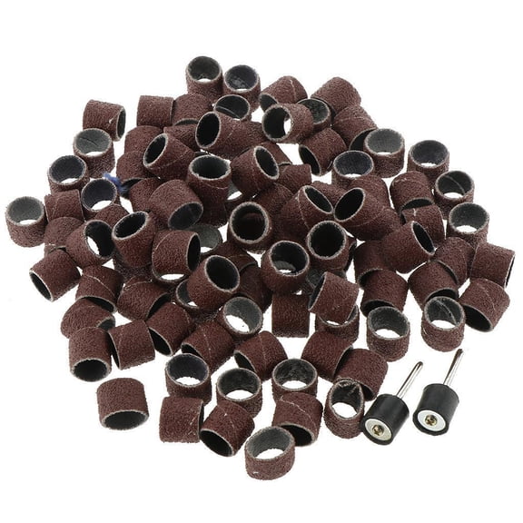 yotijay 100pcs 12mm Dia. Sanding Drums Bands Sleeves For Rotary Tools W/2 Rods 80# Grit