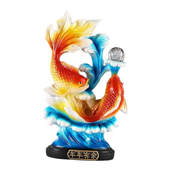 yotijay 12.8 inch Chinese Feng Shui Fishes Statue Centerpiece for Living Room Mantel Red Fishes