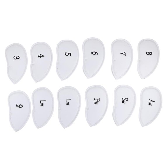 yotijay 12 Pieces Deluxe PU Leather Golf Headcover Iron Head Protection Cover Gift White