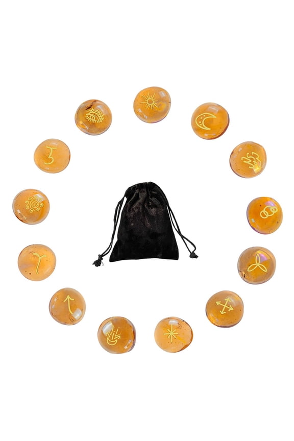 13 Pieces Runes Set Drawstring Bag Witch Gift Witch Supplies Divinatory Tool