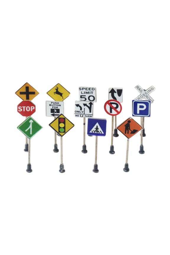 14 Pieces Mini Traffic Sign Models Playset for 1/87 HO Scale Micro Landscape