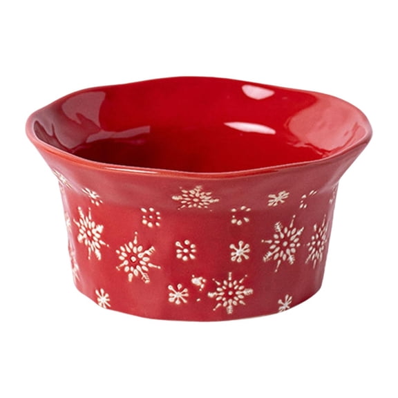 yotijay 1PC Christmas Dinnerware Ceramic Creative Embossed Decoration Christmas Gift for Red Bowl
