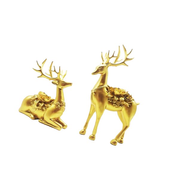 yotijay 2 Pieces Deer Statues Art Crafts Animal Sculptures Desktop Ornaments for Bedroom Gold