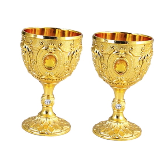 yotijay 2 Pieces Goblet Goblet Retro Design Shatterproof Novelty Embossed Drinkware gold yellow