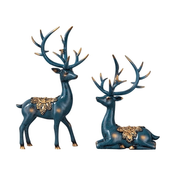 yotijay 2 Pieces Love Statue Deer Ornament Deer Knick Knack Deer Figurine Craft for Desk blue