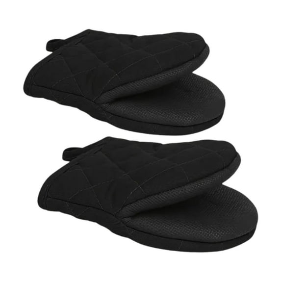yotijay 2 Pieces Mini Oven Mitts Heat Insulated Oven Gloves for Cooking BBQ Grilling Black