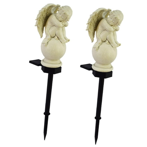 yotijay 2 Pieces Solar Outside Statue Lamp Lawn Cute Figurine Patio Pathway Angel