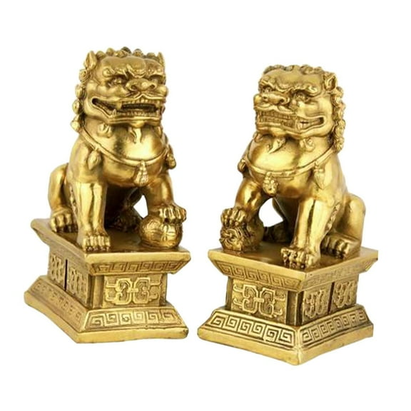 yotijay 2Pcs Fu Dog Lions Figurines for Congratulatory Gift Good Luck Resin 5cmx4cmx7cm