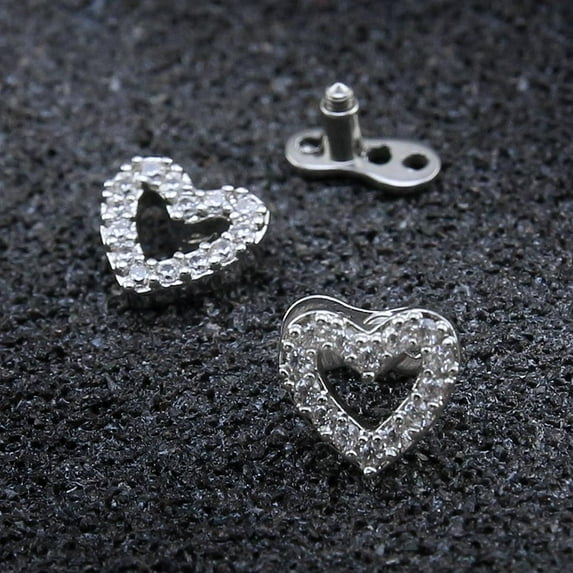 yotijay 2pcs Dermal Anchor Tops and Base Titanium Steel Piercing Jewelry Heart 1