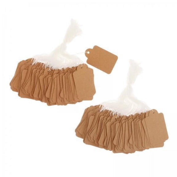 yotijay 2x100 Pieces Paper Tags with String Attached Price Hanging Labels for Birthday 48x30mm kraft