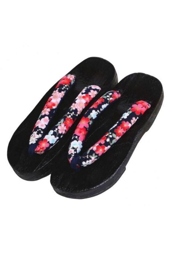 2xJapanese Clogs Slippers Geta Sandals Flip Flops for Men Women Black Round 36