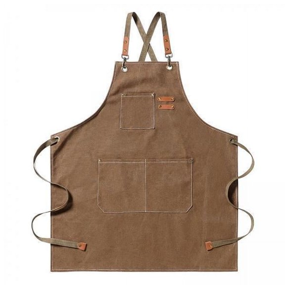 yotijay 2xSalon Canvas Apron Kitchen for Garden Work Crafting Chef Pockets Brown