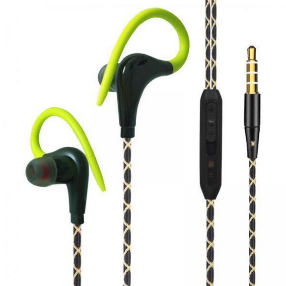 yotijay 2xSports Wired Earbuds 3.5mm Jack with Over Ear Hook for Jogging Gym Green