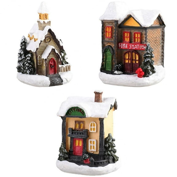 yotijay 3 Pieces Mini Christmas Scene Snow House LED Village Table Garden Decoration