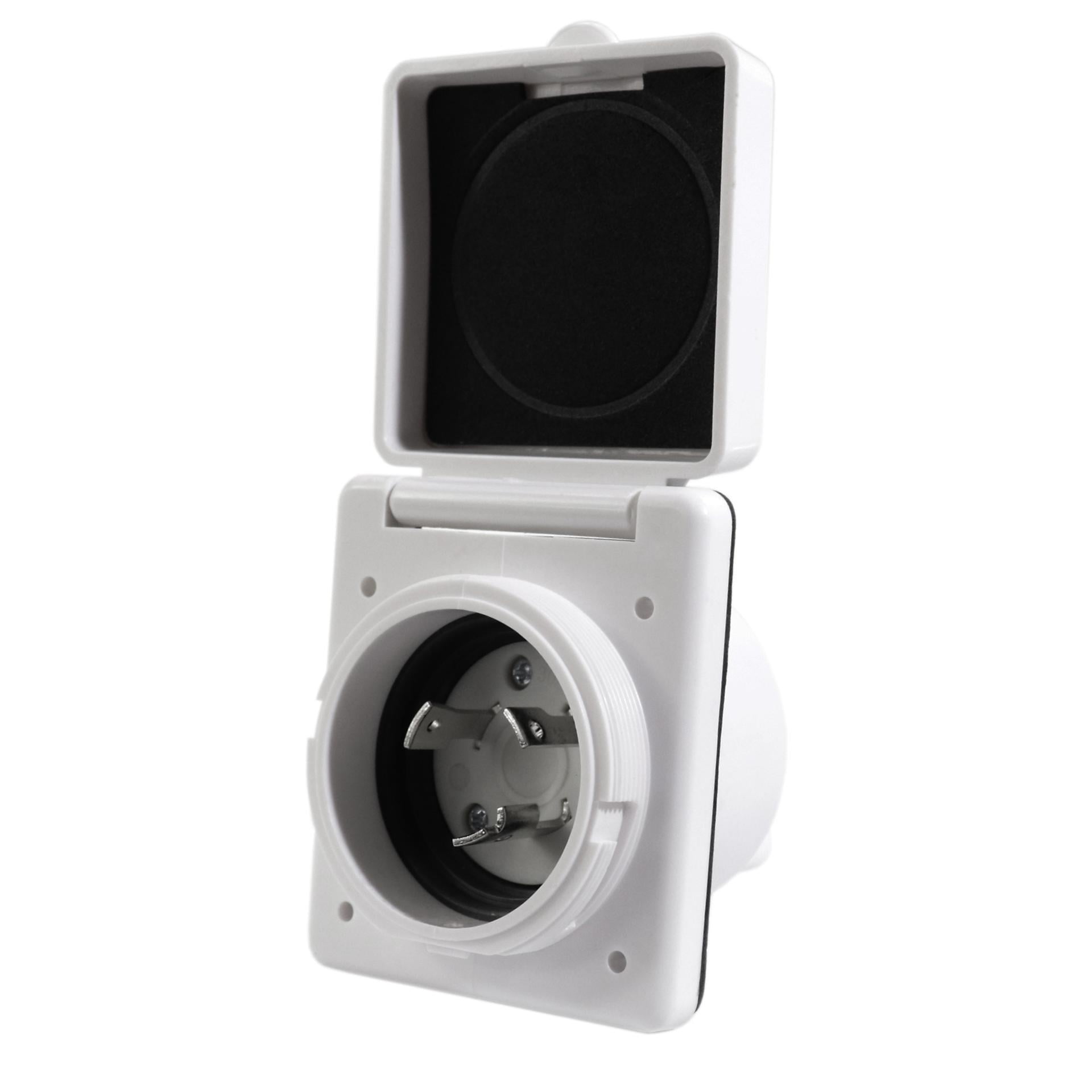 yotijay 30A Flanged Power Inlet 125V White Accessory with Cover RV Power Outlet Flanged