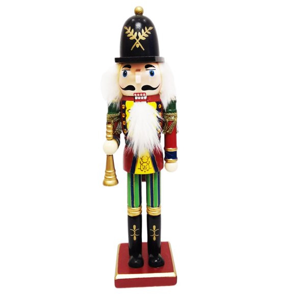 yotijay 30cm Height Wooden Nutcracker Ornaments Doll Figures Pendant Puppet Toy Trumpet