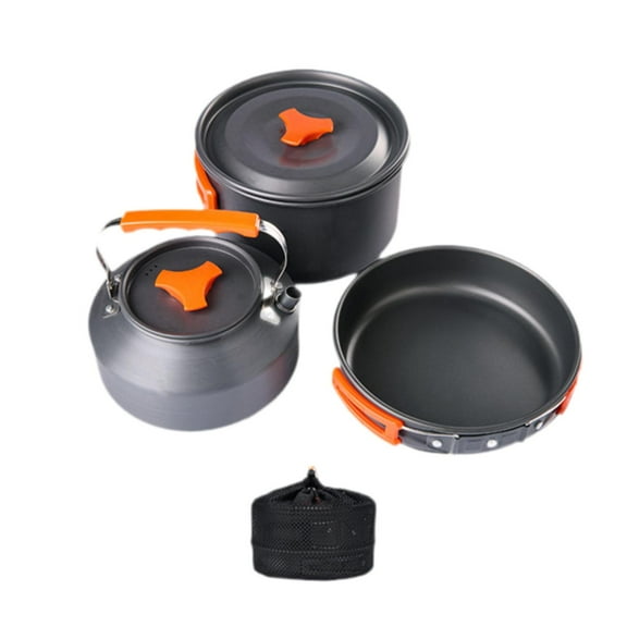 yotijay 3Pcs Camping Cooking Set Camping Cookware Mess Kit Aluminum Alloy Pot Frying Pan Orange