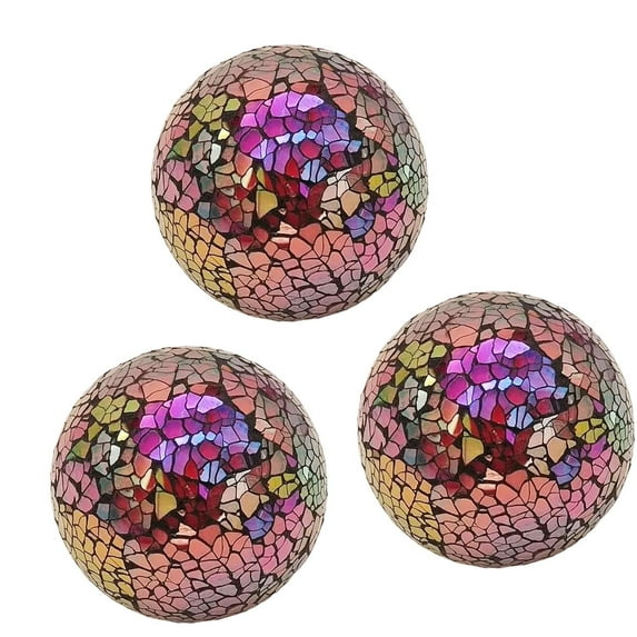 yotijay 3Pcs Glass Mosaic Balls Dining Tables Decor 8cm Red
