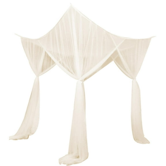 yotijay 4 Corner Post Canopy Bed Curtain Bed Drape Hanging Bed Valance Netting for Women Beige
