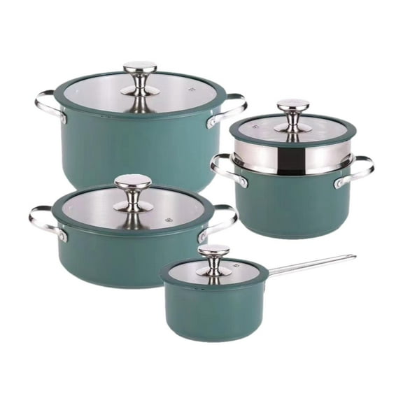 yotijay 4 Piece Kitchen Cookware Set, Pots And Pans Set, Melting Pot, Non-Stick Cookware dark green