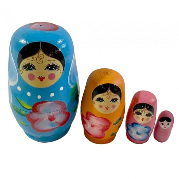 yotijay 4 Piece Russian Nesting Dolls Dolls Traditional Handmade Wooden Toys, Stackable, blue