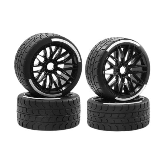 yotijay 4 Pieces 1/7 RC Car Tires on Road Tire Tyre for RC Hobby Car Crawler Vehicle Black