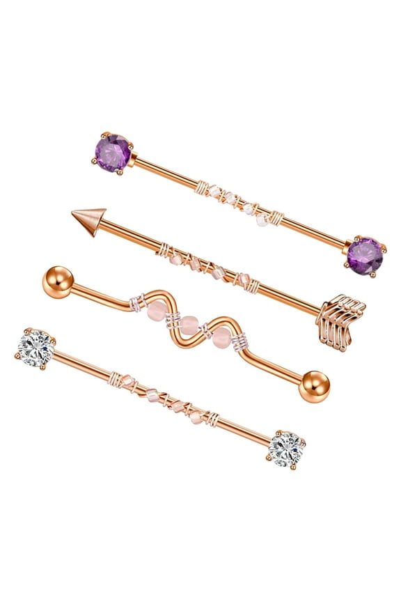 4 Pieces Industrial Barbell Earrings Ear Studs Piercing Bar Piercing Jewelry Set