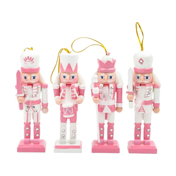 yotijay 4 Pieces Nutcracker Figurine Photo Props Statue Tabletop Figurine Cartoon Puppet Pink