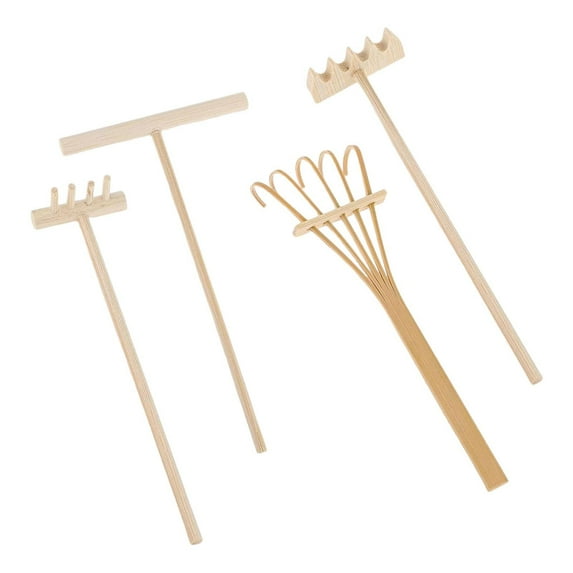 yotijay 4 Pieces Rake Garden Sand Mini Tools Miniature for Desktop Birthday Gift