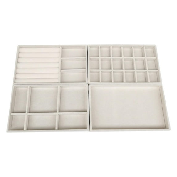 yotijay 4 Pieces Stackable Jewelry Trays Organizer, Drawer Inserts Showcase Display Case Beige