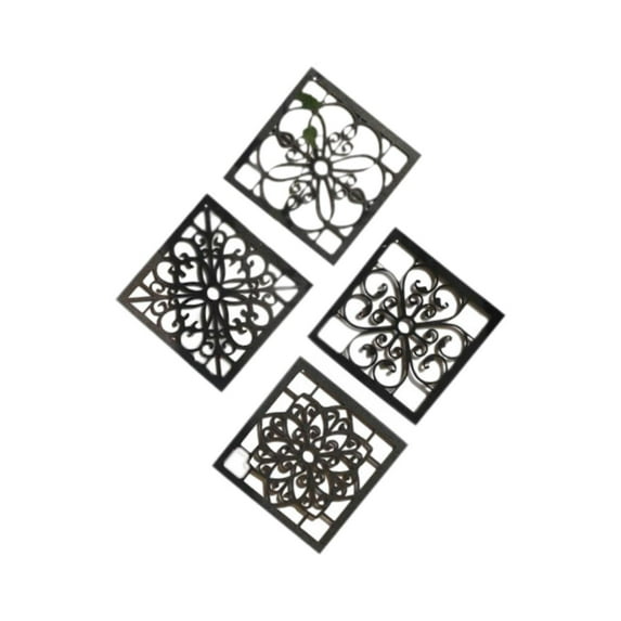 yotijay 4 Pieces Wooden Hollow Carved Wall Decor 7.87inch Rustic Wall Art for Office Square