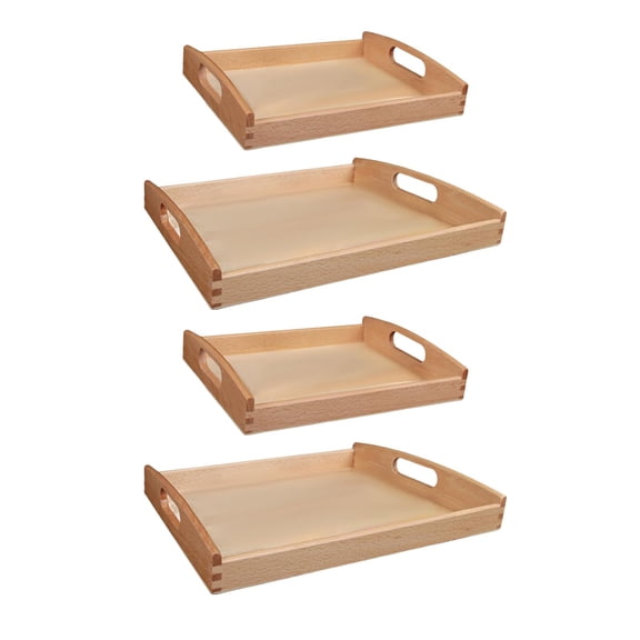 yotijay 4Pcs Wooden Serving Trays with Handle Rectangular Shape Teaching Aids Unfinished