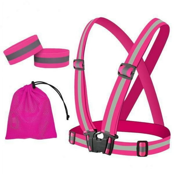 yotijay 4xElastic Running Reflective Vest Adjustable for Night Walking Cycling Pink